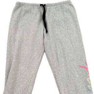 Victoria's Secret PINK Jogger Sweatpants Light Heather Gray Rainbow Logo XL